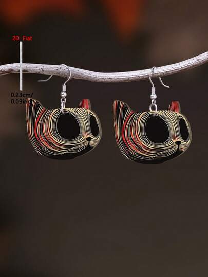 一对2D扁平卡通猫咪亚克力吊坠水滴耳环，优雅简约风格耳环，适合女性日常及节日佩戴。