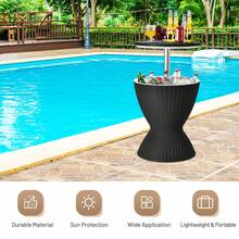 COSTWAY Outdoor Ice Cooler, 8 Gallon Cool Bar Table, Weather Resistant Ice Bucket W/Height Adjustable Tabletop, Imitated Rattan Style, 3-In-1 Cocktail Table For Party, Barbecue, Picnic, Black - Black - View 8