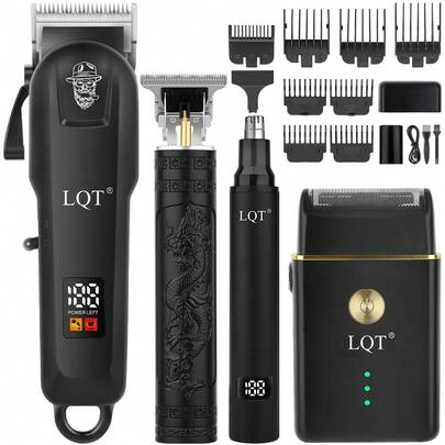 LQT 4pcs/3pcs/1pc Men's Grooming Kit - Professional Electric Hair Clipper, Beard Trimmer, Nose Hair Trimmer And Shaver, Wireless Multi-Functional Haircut Set, USB Rechargeable With Guide Comb And Grooming Accessories, Ideal For Salon, Beard Styling And Home Personal Care, Perfect Father's Day Gift
