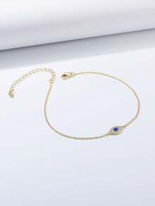 1pc S925 Sterling Silver Evil Eye Micro-Inlaid Zirconia Bracelet, European And American Retro High-End Design Jewelry For Women - Gold - View 3