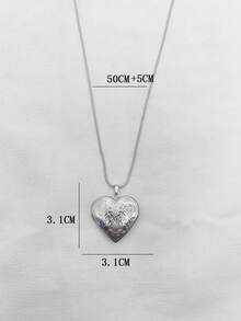 1件复古不锈钢花树条纹心形吊坠，男女通用日常佩戴，情侣款 - 銀色 - 查看 14