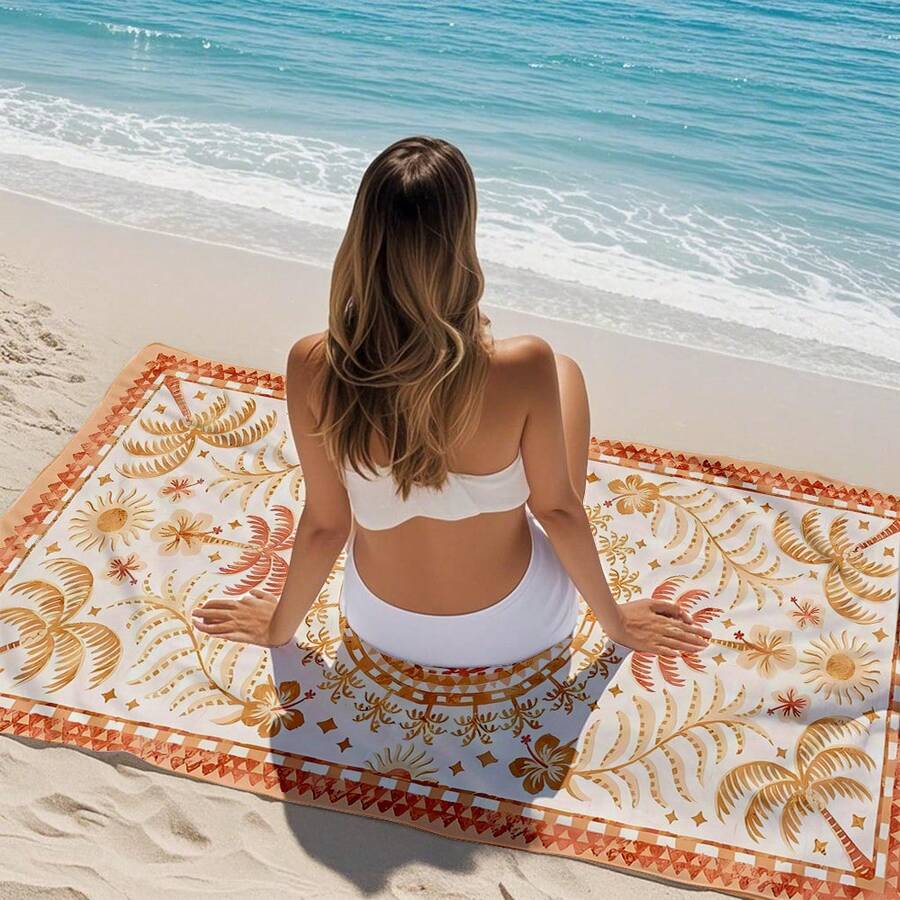 1pc Extra Large Quick Dry Beach Towel - Super Absorbent, Sand-Free, Suitable For Pool, Swimming, Bathing, Travel And Camping - Tropical Rainforest Pattern