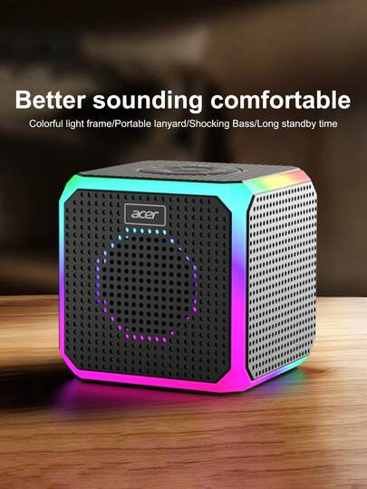  Acer OSK254 Portable Mini Wireless Bluetooth Speaker, 1200mAh Large Capacity Battery For 6-Hour Playback, Stereo Sound Quality, Supports TF Card And FM Radio, Powerful Bass, Ambient Mood Light, Suitable For Outdoor Camping, Parties And More, High-Quality Wireless Speaker