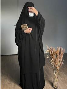 2pcs Nida Fabric Women Loose Comfortable Khimar Abaya Dress Set, Suitable For Outdoor Prayer, Applicable For All Seasons, Muslim Islamic Clothing, Khimar Hijab Prayer Jilbab - 彩色 - 查看 17