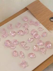 10pcs Pointed Bottom Asymmetric Transparent Pink Naked Rhinestones 3D Nail Art Decorations, Glass Material Premium DIY Nail Jewelry Nails - Multicolor - View 4