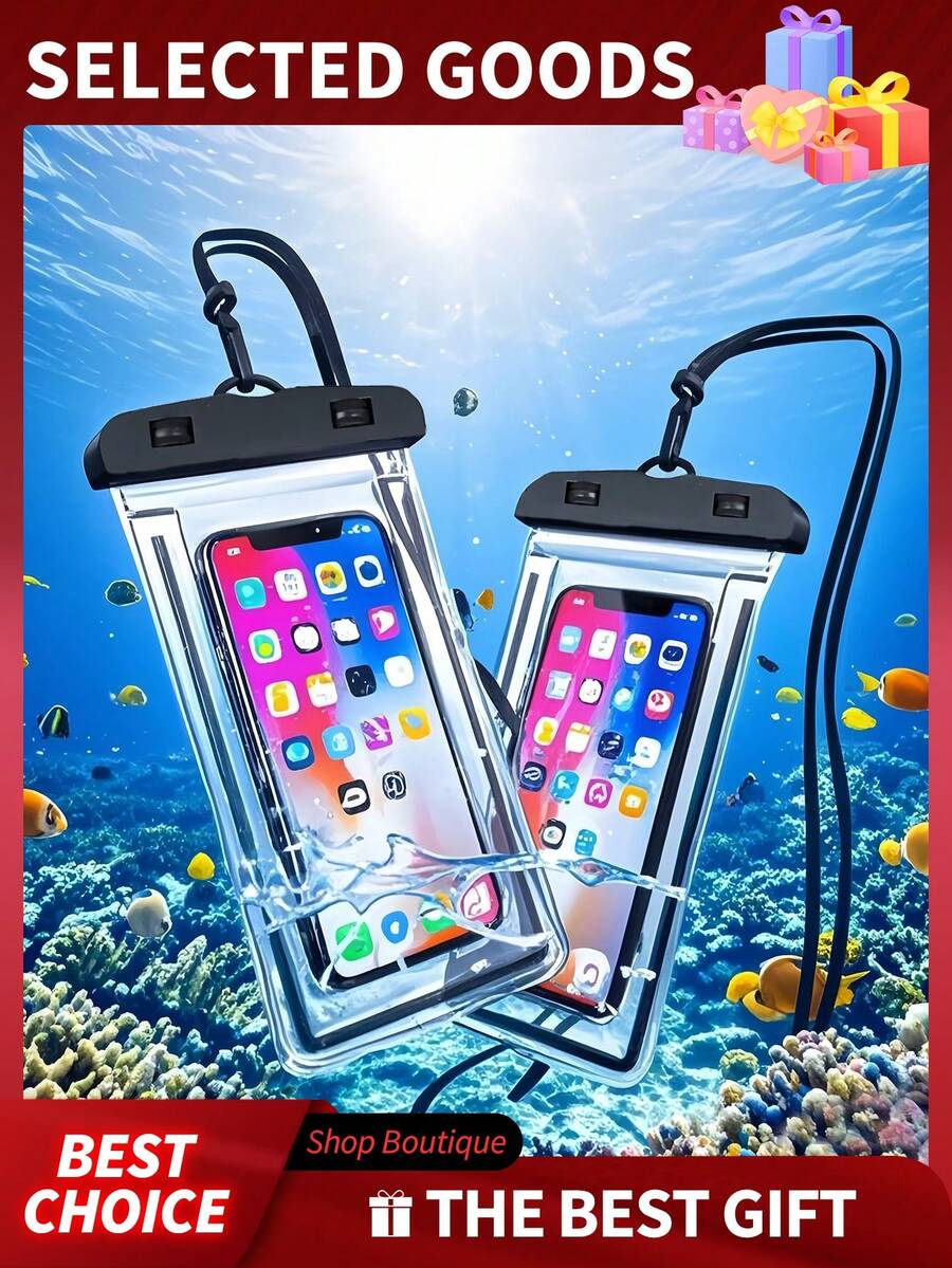 4件装防水手机壳，可漂浮潜水游泳防水袋，通用PVC防水手机保护套，水下干袋保护套，适用于游泳、漂流和其他水上活动（挂绳颜色随机）