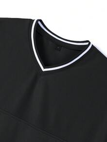 GRDR Camiseta de manga corta con cuello en V, estampado de eslogan en inglés, minimalista, de verano para hombre, cómoda y de moda - Negro - Ver 5