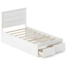 Twin Size Bed Frame W/Storage Drawers Headboard Wooden Slat&Enclosed Base - trắng - Xem 1