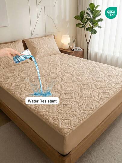 1件装防水纯色床单，亲肤床垫保护套，防尘防潮，超声波压花床笠，适用于各种尺寸床（单人床、双人床、特大号床、大号床），床上用品礼品，可机洗，床单，床罩，Oeko-Tex认证