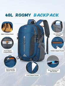 Ransel Hiking Lipat Ringan 40L, Tahan Air, Tahan Lama, Cocok untuk Olahraga Luar Ruangan untuk Pria dan Wanita, Berlaku untuk Berkemah, Mendaki, Trekking, Panjat Tebing, Biru - MultiWarna - View 2