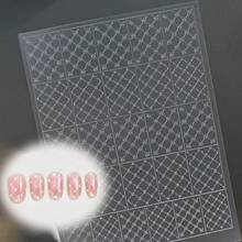 6 件套美甲镂空系列喷墨绘画模板辅助工具贴纸，包含格子图案、网格星形蝴蝶图案，美甲 DIY 用品 - 無色 - 查看 10