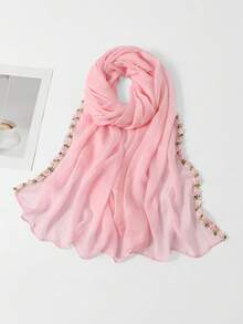1pc Women's New Embroidered Headscarf, Soft & Comfortable Versatile Headscarf, Multi-Functional Sun Protection & Windproof Headscarf, Suitable For Casual Daily Wear - Pink Roses - View 5