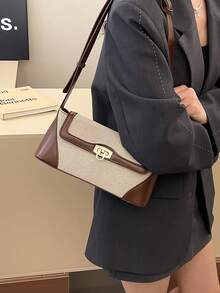 Túi đeo vai dáng baguette thiết kế retro độc đáo dành cho nữ, mẫu mới thời trang tối giản mùa xuân/hè, đa năng, phù hợp đi làm hàng ngày. - màu nâu - Xem 5