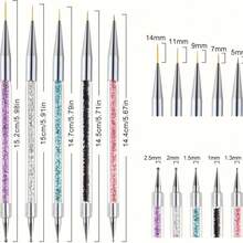 Set de 5 piezas de pinceles de arte de uñas de doble extremo con pinceles de línea, detalle y punteado para manicuras de calidad de salón en casa, pinceles de diseño de uñas de doble extremo, pinceles multifuncionales de línea, pinceles para pintar uñas de gel - Multicolor - Ver 9