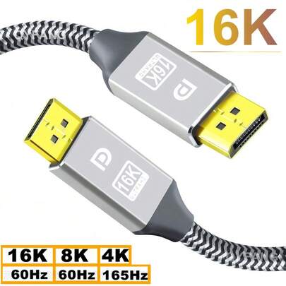 FYRVW Kabel DisplayPort 16K, Kabel DP2.1, Kabel DisplayPort DP1.4 240Hz 8K 4K 144Hz 165Hz, Sesuai Untuk Video, PC, Komputer Riba, TV, Kabel DisplayPort 8K