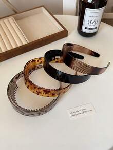 4 piezas Diademas con estampado de leopardo antideslizante, aro para el cabello de corona alta minimalista con dientes, de moda para lavarse la cara - Multicolor - Ver 1