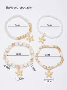 4件套时尚、性感、优雅的波西米亚海洋主题海星吊坠多层串珠手链套装，适合夏季休闲、派对、音乐节等场合。 - 彩色 - 查看 4