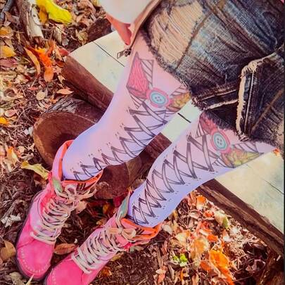 Harajuku Aesthetics Emo Print Lolita Style Tights Y2K Style Punk Print Tights Gothic Style