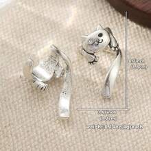 1 Pair Cute Retro Cat Clip-On Earrings, Creative Fashion Earrings, Perfect Daily And Festival Gift For Women - Antique Silver - View 9