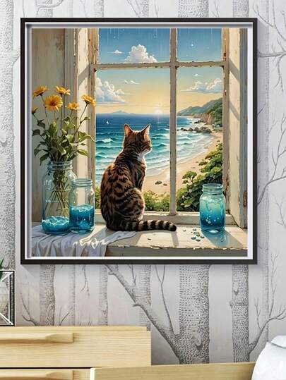 1 Set Of Artist Home Wall Decoration, Adult Diamond Painting Kits Crafts Cute Cat Kitten Pet Sea And Sunrise Sunset Landscape Warm Scenery 5D DIY Diamond Painting Full Diamond Beginner Adult DIY 5D Diamond Art Painting Kit Diamond Art Painting Kit, Complete Charming Gift
