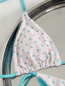 Bộ bikini nữ mới, thích hợp cho lễ hội âm nhạc, bãi biển, chấm bi, viền ren, đính hạt, kiểu dây buộc cổ hai bên, lót trong, gợi cảm, tối giản, lãng mạn, thường ngày, dự tiệc, kỳ nghỉ, thời trang mùa hè cho nữ, đi nghỉ mát. - Màu xanh Cadet - Xem 4