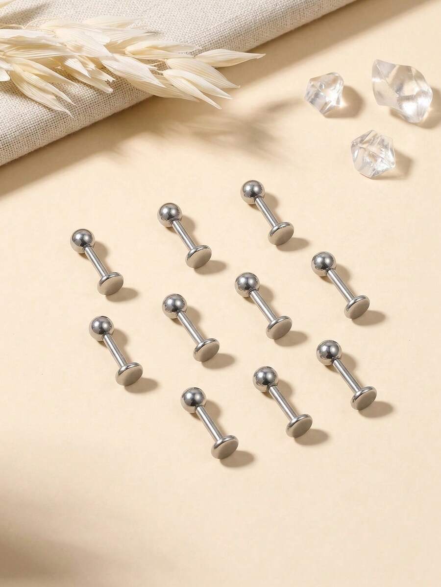 10 chiếc khuyên môi 16G, khuyên xỏ môi kiểu Medusa Monroe, khuyên tai bằng thép không gỉ 316L, thích hợp cho vùng tai trong (tragus), xoắn ốc (helix), sụn tai, chiều dài thanh 8mm, 10mm, 12mm. - Phiên bản quả cầu ánh sáng - Xem 1