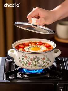 choxila 3pcs Enamel Soup Pot Set, Dual-Ear Cooking Pot With Lid, Suitable For Rice Cooker, Electric Stove And Gas Stove, Scratch-Resistant And Durable, Ideal For Home Kitchen And Dining, Suitable For Ramadan And Eid Al-Adha - View 5