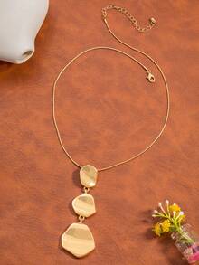 1pc Minimalist Flat Metal Chain Alloy Pendant Necklace, Suitable For Women's Daily Wear, Can Be Jewelry Accessory Or Gift, Mother's Day Gift - Gold - View 6