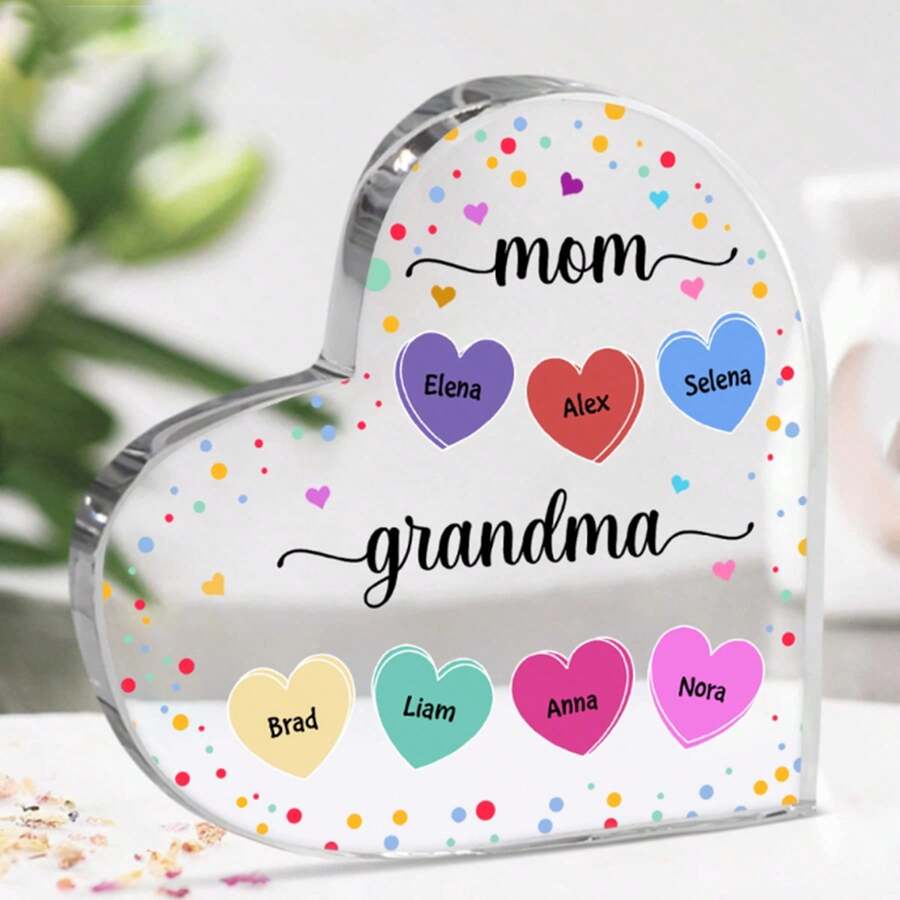 Personalized Heart-Shaped Mom Acrylic Plaque - Gift For Grandma - Mom From Daughter Son Kids Acrylic Heart Mothers Plaque Grateful Birthday Gifts For Mom Love Heart Gifts Acrylic Best Mom Sign Acrylic - Multicolor - View 1