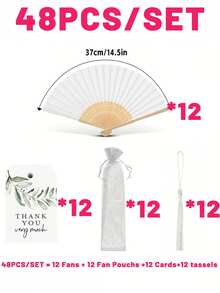 48/24/4件套婚礼派对回礼套装，包含扇子、感谢卡、流苏和欧根纱袋，适合作为宾客礼物、婚礼派对装饰品，以及仪式、比赛和特殊场合的手持降温设备。 - 彩色 - 查看 12