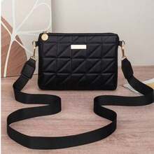 Túi đeo chéo nữ màu đen chần bông, túi đeo vai bản rộng họa tiết hình thoi thời trang, ví cầm tay mini, phù hợp cho các dịp thường nhật và tiệc tùng. - màu đen - Xem 8