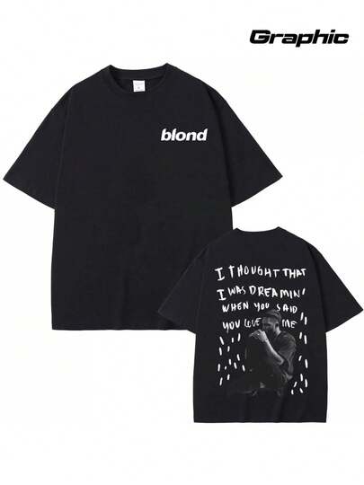 Camiseta vintage oversize de hip hop para hombres - Camiseta gráfica con texto rubio y estampado "Pensé que soñábamos que dijimos te amo", amarilla, ropa casual de calle, talla grande, lavable a máquina, camisetas de rapero, ropa de fácil cuidado, camisa con estampado de dibujos animados, camisa de corte relajado