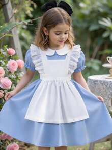 Đầm hầu gái cho bé gái, màu xanh dương và trắng, kiểu dáng công chúa Pháp cổ điển thanh lịch, thích hợp cho tiệc tùng. - Màu xanh nhạt - Xem 11