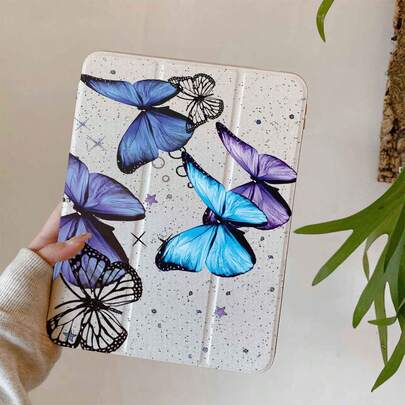 Tablet Protective Case (Shell), 360-Degree Rotating Tri-Fold With No Exposed Branding, Butterfly Cloud Blue Background Pattern, An Ideal Choice For Fashion Enthusiasts, Compatible With Ipad, Mini, MediaPad, Honor, And Other Tablets.
