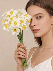 Artificial Daffodil Flowers, Luxury Silk Floral Decor, Living Room And Dining Table Floral Arrangement, Lifelike Flower Bouquet - Multicolor - View 3