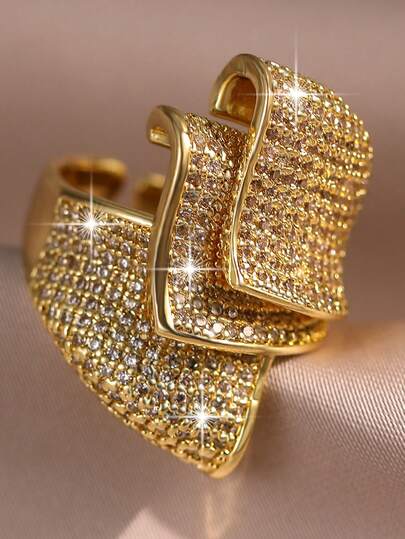 jealous young 1 Stück europäischer und amerikanischer Stil goldfarbener großer dreistöckiger verstellbarer kreativer Modeschmuckring für Frauen für Hochzeit, Verlobung, Party, Valentinstag, Geschenk für Mutter, Muttertag