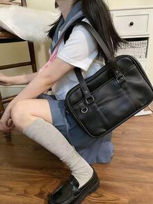 Bolso de mano tipo almohada de estilo coreano, bolso de hombro retro, bolso de gran capacidad para ir al trabajo o de viaje, sin colgante incluido (el colgante es solo para propósitos de estilismo) - Negro - Ver 3