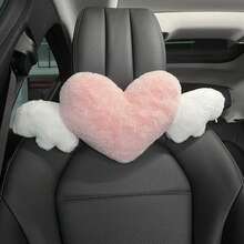 1pc Car Plush Headrest Neck Protection Pillow Plush Heart-Shaped Wings Car Neck Pillow Cushion Car Interior Supplies - Love - View 13