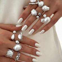 9 Pieces Open Pearl Ring Personalized Light Luxury Baroque Geometric Finger Ring For Women Daily Wear - Multicolor - View 7