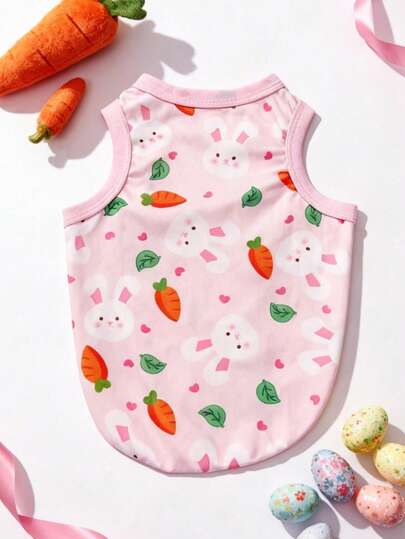LUCKIE PAW 一件复活节兔子胡萝卜印花背心，适合吉娃娃及小型犬，防跳蚤，透气室内/室外宠物服装
