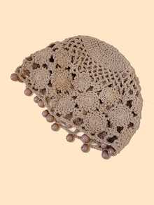 1pc Summer Breathable Boho Handmade Crochet Floral Tassel Headband, Hollow Out Versatile Hat - A - View 9