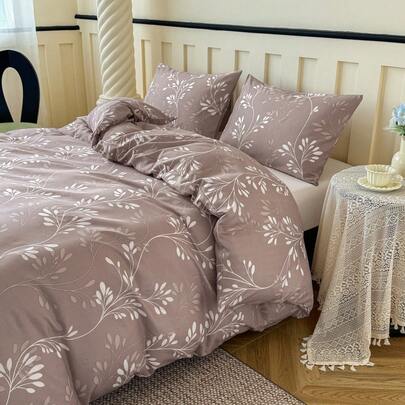 Bộ chăn ga gối 3 món màu cà phê họa tiết thực vật, làm từ vải polyester - mềm mại, thoáng khí, in hình lá nâu, phù hợp cho phòng ngủ và ký túc xá, có khóa kéo (1 vỏ chăn, 2 vỏ gối, không kèm ruột chăn), quà tặng ngày lễ, sản xuất tại Trung Quốc.