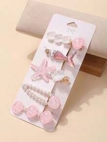 5pcs/Pack Mermaid Shell Hair Clips, Cute Kawaii Lovely Girls Side Crab Clips, Korean Fashion Bangs Hair Accessories - 紫色 - 查看 10