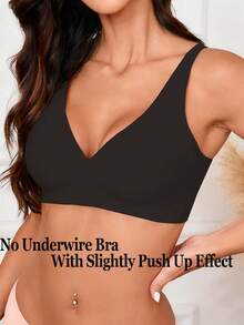 Women's Seamless Push-Up Bra, Invisible Bra, Removable Pads - Black - View 2