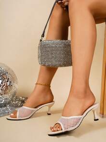 SRSOO 2026 New Spring/Summer High Heel Thin Heel Mesh Slip-On Sandals, Women Open Toe Comfortable Beach Hollow-Out - Rice - View 6