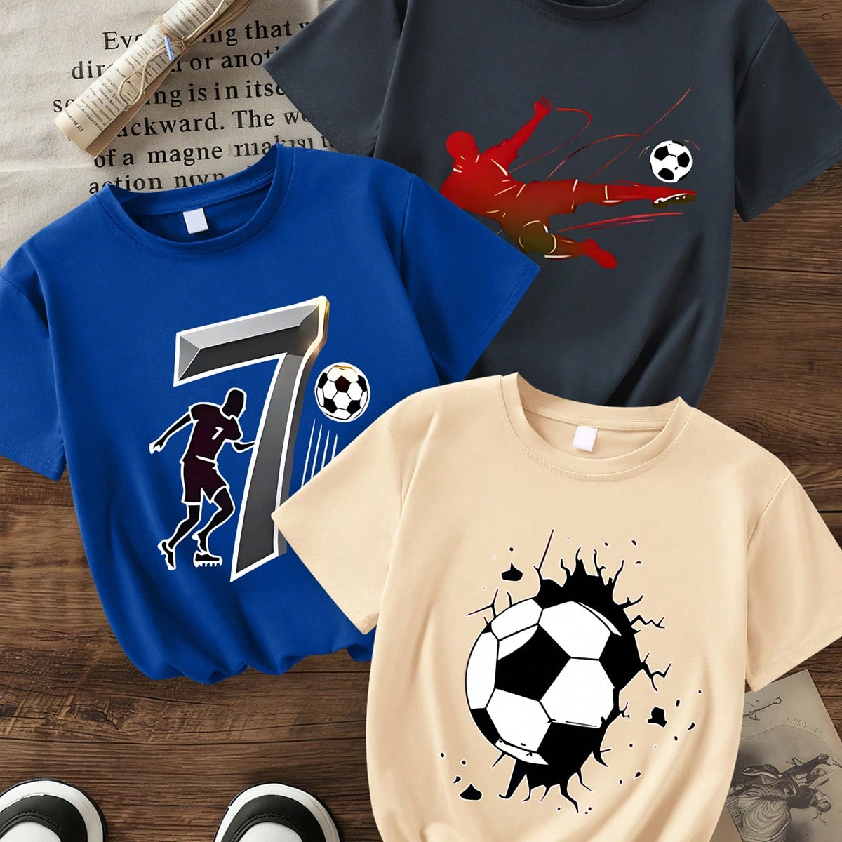 Set de 3 camisetas de manga corta con cuello redondo y estampado de dibujos animados para niños adolescentes, tops de verano