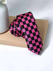 男士格纹领带一条，适合聚会和节日场合，窄款格纹领带，适合年轻职业人士/派对穿着，设计款 - 彩色 - 查看 6