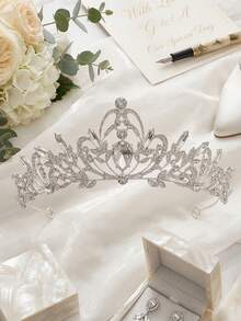 1 pieza Tiara nupcial decorada con cristales Rhinestone, corona de boda elegante plateada para mujeres, accesorio para el cabello para fiesta de graduación, Tiara de boda con cristales brillantes, corona nupcial plateada ligera con accesorios para el cabello con Rhinestone para mujeres y niñas, para fiestas, verano, playa - Plateado - Ver 8