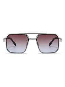 1 Pair Women's Silver Square PC Frame Retro Double-Bridge Gradient Lens Vacation Street Style Fashion Glasses - Silver - View 4