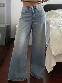American Retro Five-Point Star Leopard Print Design Jeans For Women, Loose Straight Leg Wide Leg Versatile - Light Wash - View 3